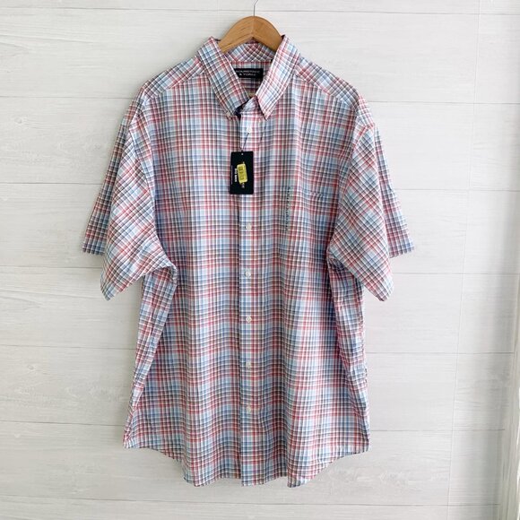 NWT Roundtree & Yorke - Blue red plaid short sleeve button up shirt, 2X - Picture 1 of 5